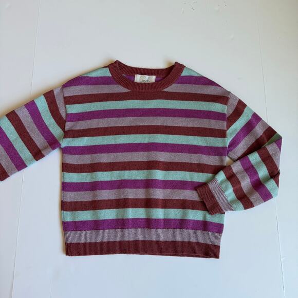 Peek Kids Girls Pink Metallic Striped Sweater 4/5 - Picture 2 of 7